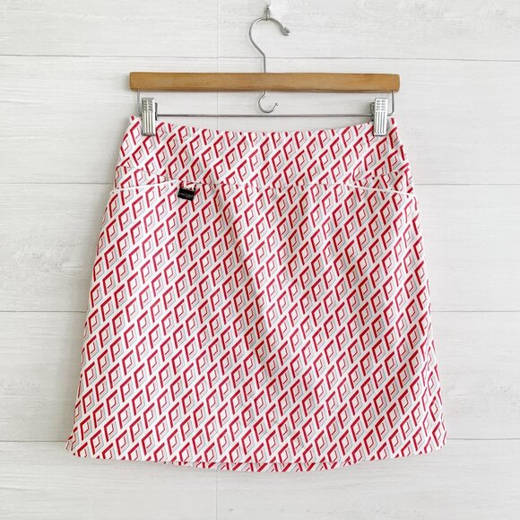 Lisette Montreal - Red blue white geometric pull on slimming skort, US 4 - Picture 1 of 6